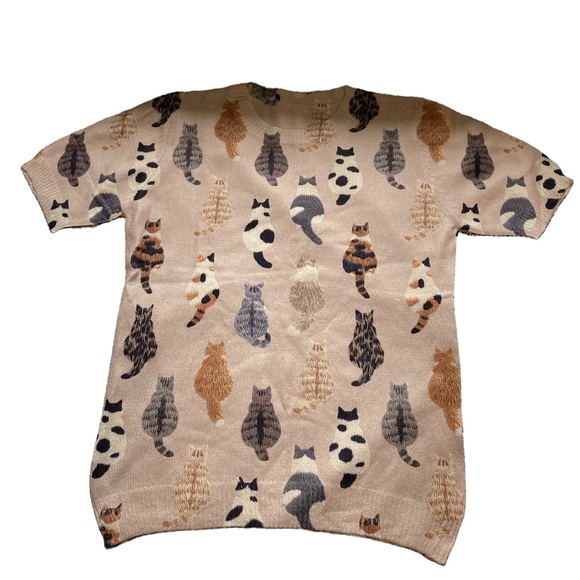 Source Unknown Sweaters - Cat Print Lightweight Knit Sweater | Size S | Kawaii Cottagecore Pet Lover Gift